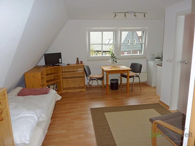 Wohnbereich mit Esstisch und TV